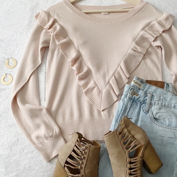Gap Pale Pink Ruffles Front Sweater - Picture 2 of 11